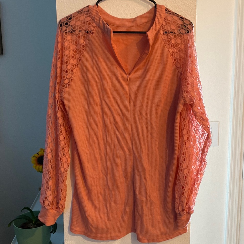 Long-sleeve, cutout, zip, dress blouse.